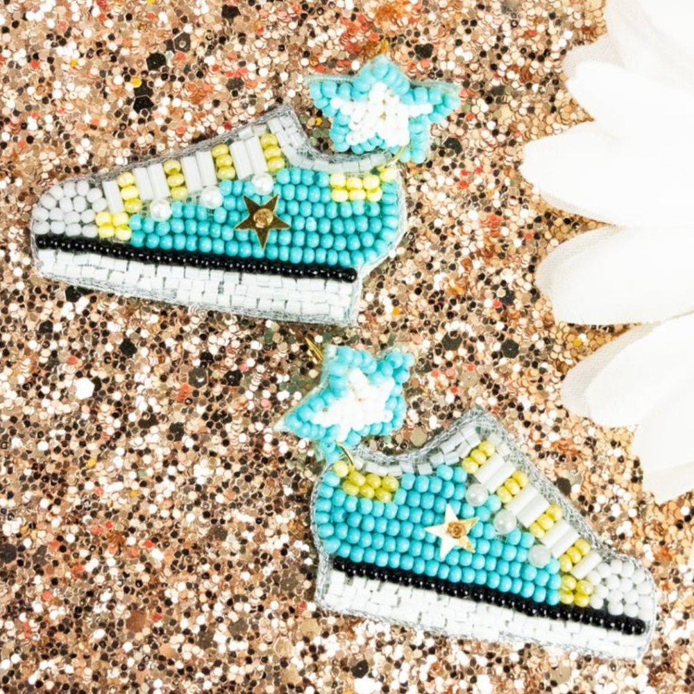 Turquoise Seed Bead Sneaker Earrings Tennis Shoe NWT